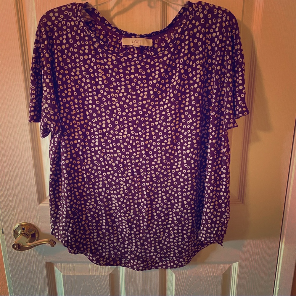 Loft Burgundy Blouse with Polka Print